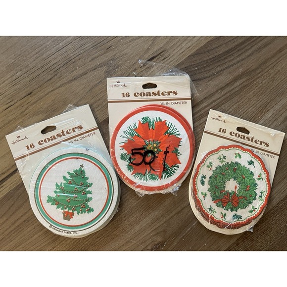 Lot of 3 Hallmark Coasters Vintage Christmas Paper 3.25 Inch - Picture 1 of 5